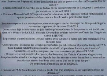 La lettre ouverte des supporters stéphanois