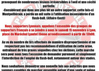 Les Lyonnais appellent à une manifestation nationale des supporters