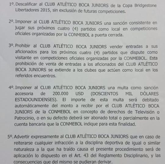 Sanction plus légère que prévu pour Boca
