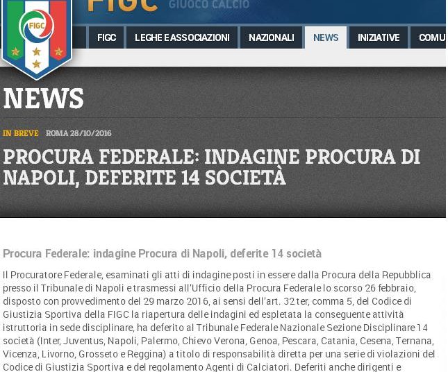 14 clubs et des acteurs du Calcio déférés au tribunal fédéral