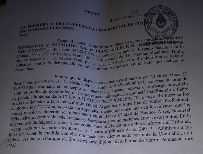 La dette importante d’Independiente